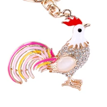 2017 New Arrival Pretty Chic Opals Cock Rooster Keychains Crystal Chicken Key Chain Women Bag Pendant Key ring llaveros PWK0177