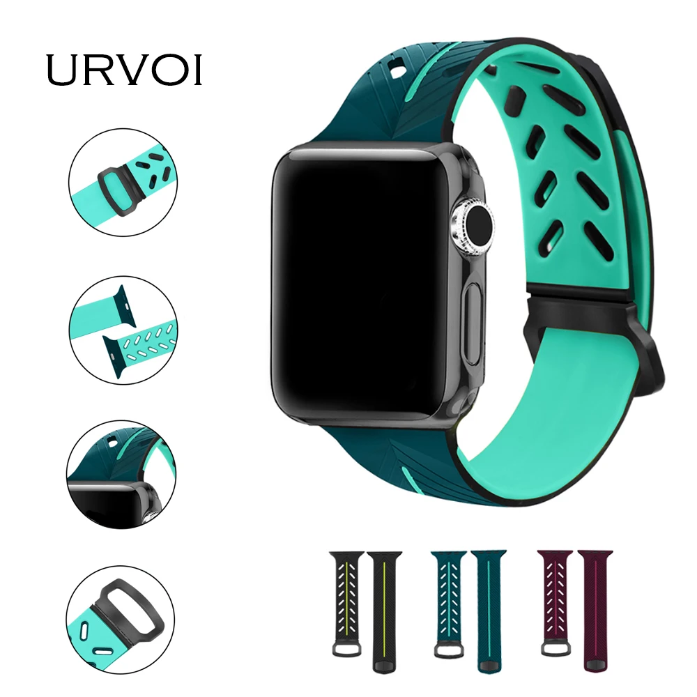 

URVOI Sport band for apple watch series 4 3 2 1 silicone strap for iwatch pin and tuck closure dark grey stainless steel buckle