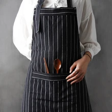 Скандинавские минималистичные черно-белые полосатые хлопковые Кухонные фартуки для выпечки Регулируемая Бытовая кухонная Чистка мужские фартуки Delantal