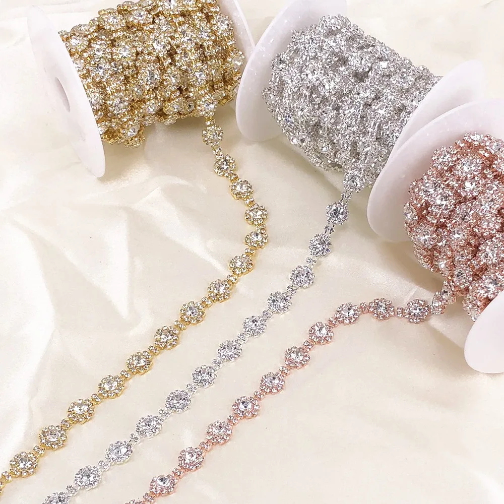 

5 Yard/Roll Elegant Rhinestone Trimming For Bridal Dress Garment Sewing Style DIY Fashion accessories Rhinestone Chain RT-073