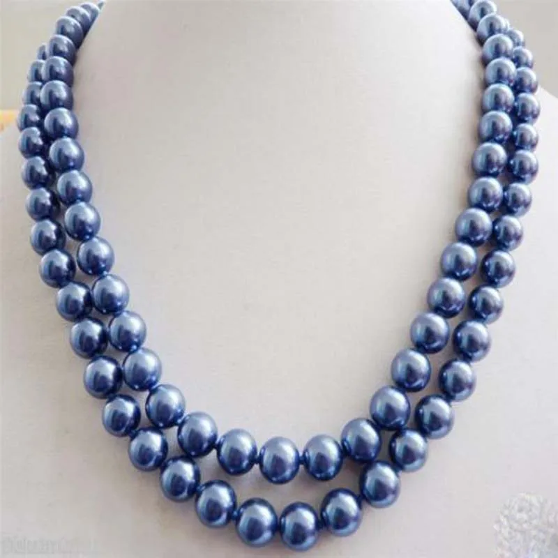 New fashion Love 10MM Navy Blue Shell Pearl Necklace AAA 36"in Choker
