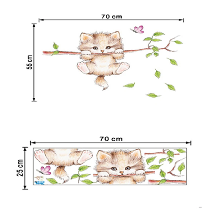 Мультфильм лес ветка дерева животное кошка Бабочка цветы птица настенные наклейки детские комнаты мальчики девочки дети спальня домашний декор