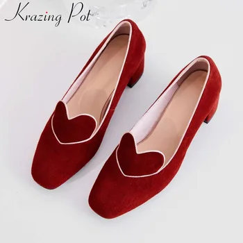 

Krazing pot comfortable genuine leather chunky med heels slip on office lady concise dress dating pumps square toe shoes L06