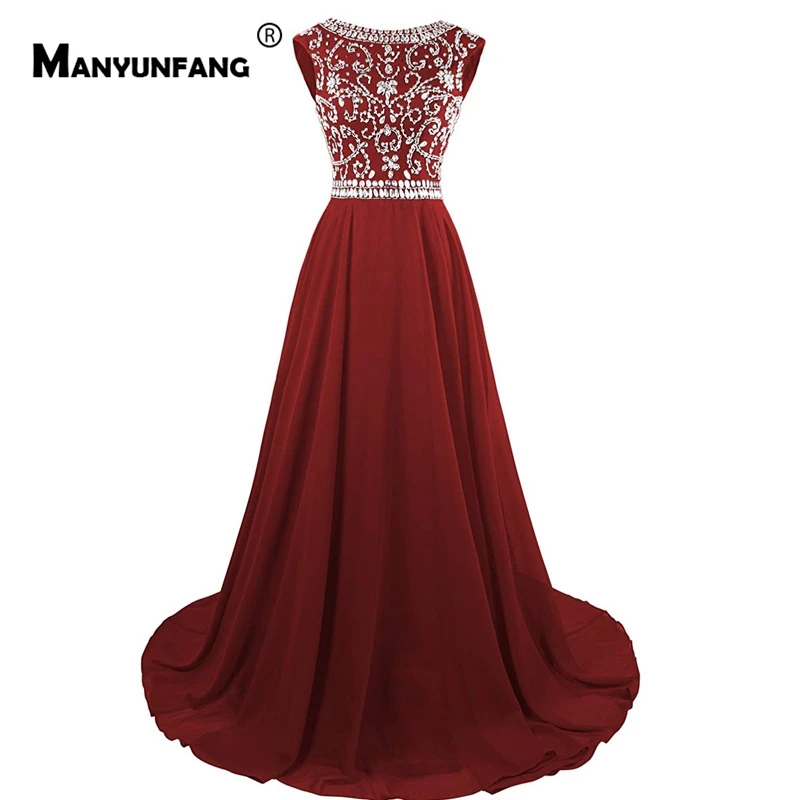 

MANYUNFANG A Line Beads Belt Vestidos De Noche Tallas Grandes Crystals Burgundy Colorful Formal Gown Long Evening Dress