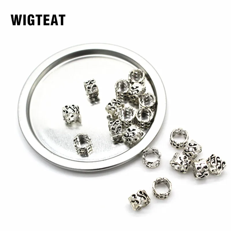 

10Pcs/Lot Silvery Dreadlock Beads 7mm Hole Braid Cuffs Clip Beads Unadjustable Hair Rings DIY Accessories