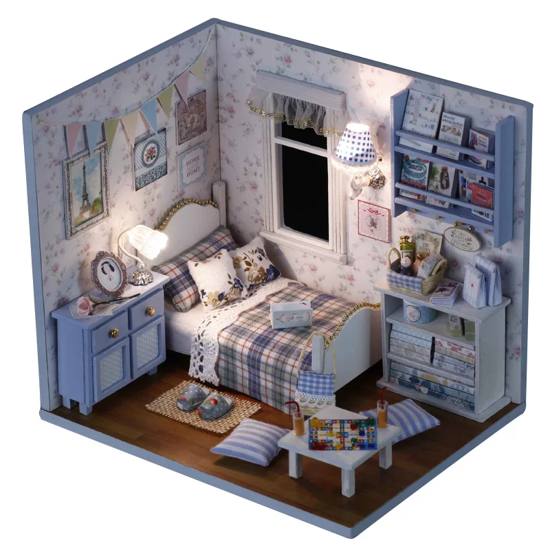 Home Decor DIY Wooden House Miniatura Craft with Furniture Home Decoration Accessories Figurines Miniature Mini Garden Gift H