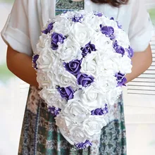 Фиолетовый и прозрачный кристалл западный свадебный букет капелька Свадебный букет цветов водопад Брошь Buque De Noiva искусственный