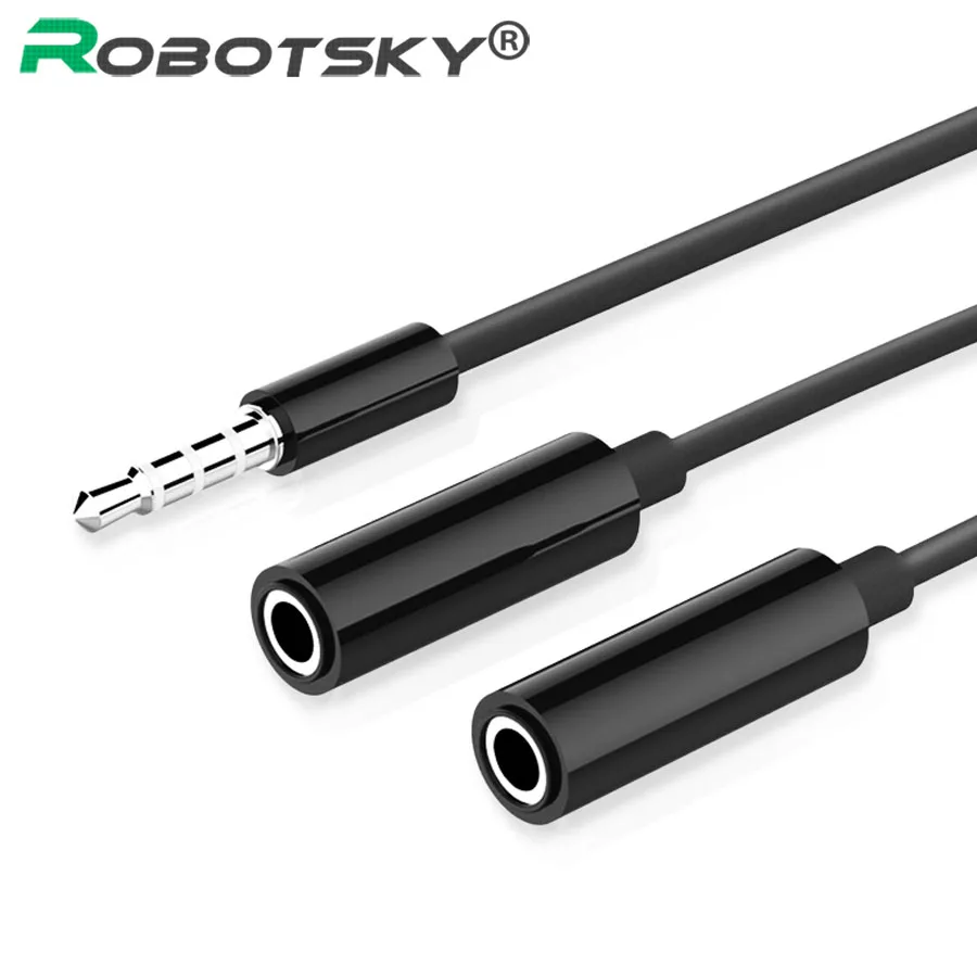 

Robotsky 3.5mm 1 in 2 Couples Audio Cable High Quality Headset Headphone Splitter For Tablet Notebook Phone Aux Extension Cabo