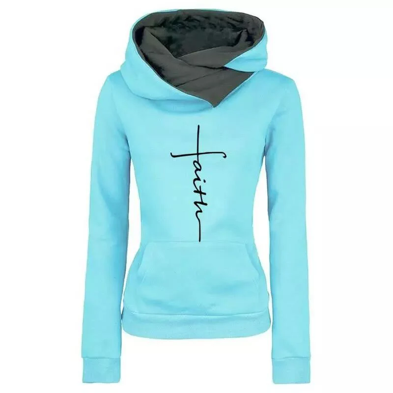 

2019 Hoodies Sweatshirts Pink Womens Clothing Coat Autumn Faith Embroidered Turn-down Hoodies Pullovers Casual Warm Hooded TW05