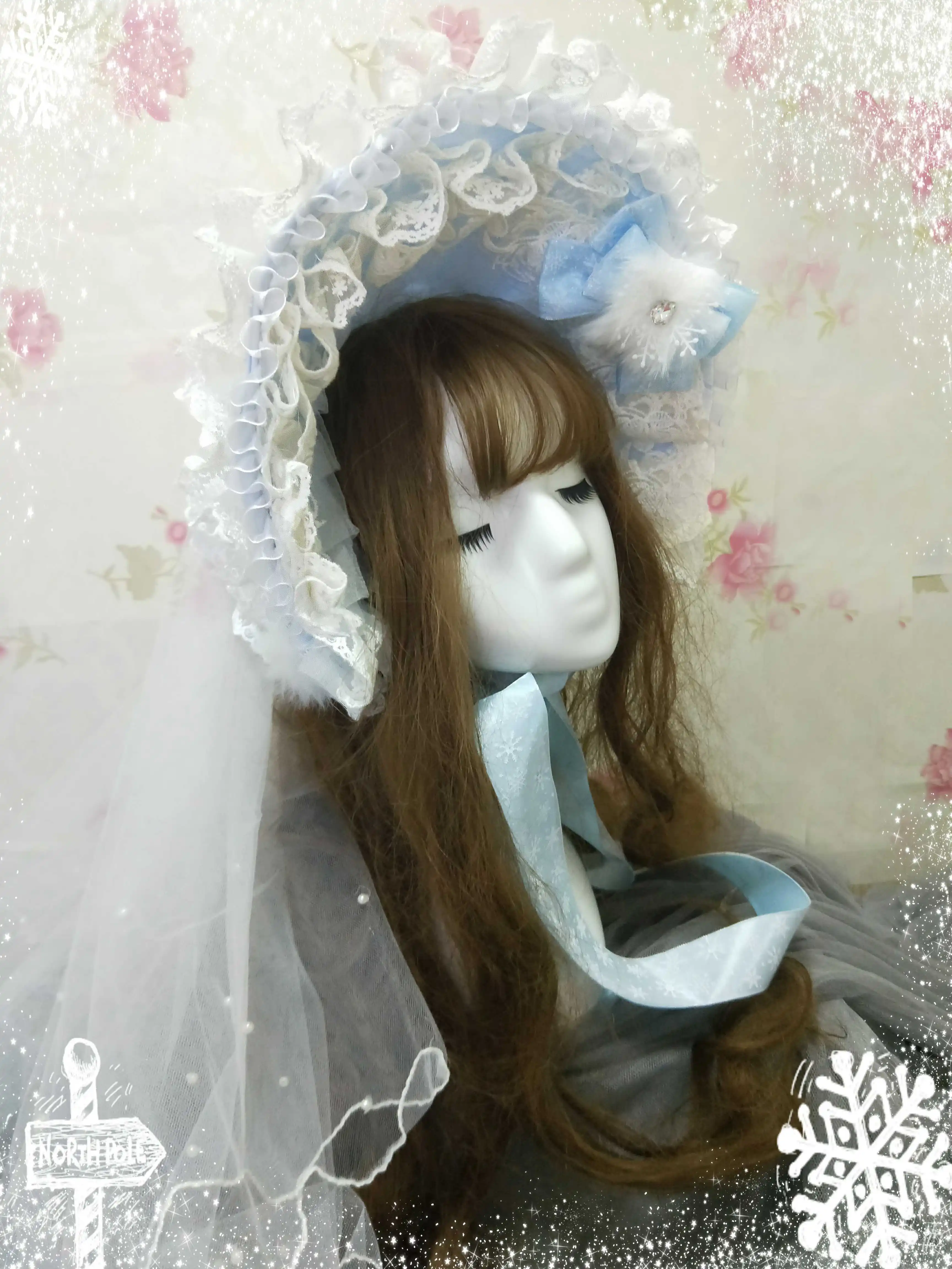 

Vintage Princess Sweet Lolita Snowflake Veil Bonnet Headwear Top Hat Sun Hat Bnt Japanese Women Lace Victorian Bonnet