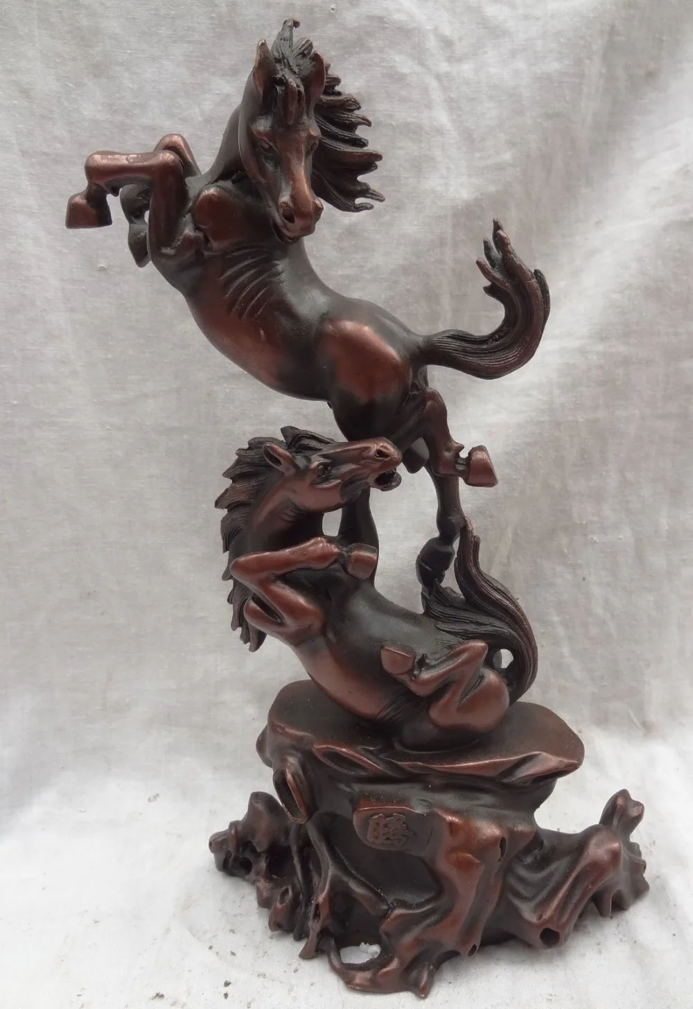 

10"China Chinese Pure Bronze Animals Year Zodiac FengShui 2 Up Jump Horse Statue