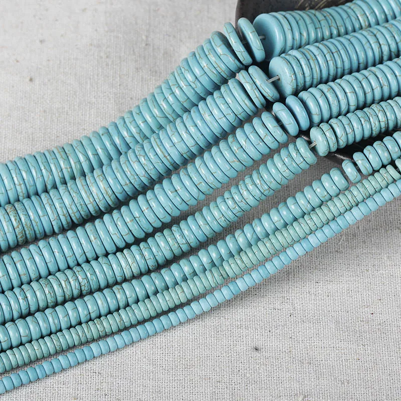 

Wholesale Dia 5-16mm Flat Blue Turquoises Spacer Beads Loose Round Natural Stone Bracelet Rondelle Beads For DIY Jewelry Making