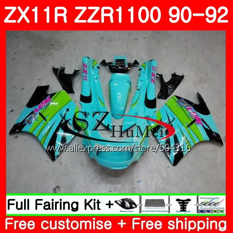 Корпус для KAWASAKI NINJA ZZR1100 ZX11R ZX-11R ZZR 1100 5SH.10 ZX11 90 91 92 ZX 11R голубой 1990 1991 1992 комплект