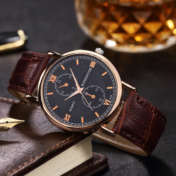 

KINGNUOS high-end fashion belt men watch binocular five-needle Roman male Watches men digital boys quartz non-mechanical watch