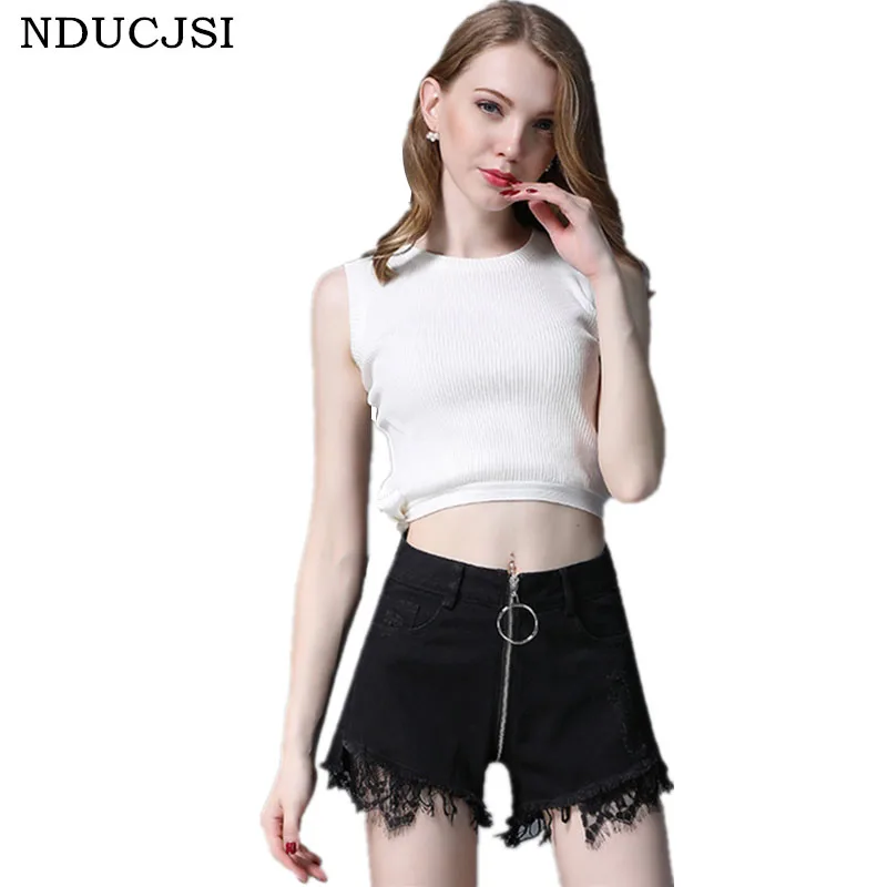 NDUCJSI 2018 Summer New Streetwear Style Ring Zipper Denim Shorts Women ...