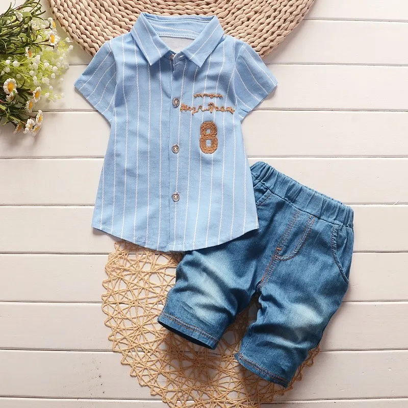 

2017 toddler children summer baby boys clothing sets gentleman clothes suits kids sweatshirt child formal shirt+short jeans
