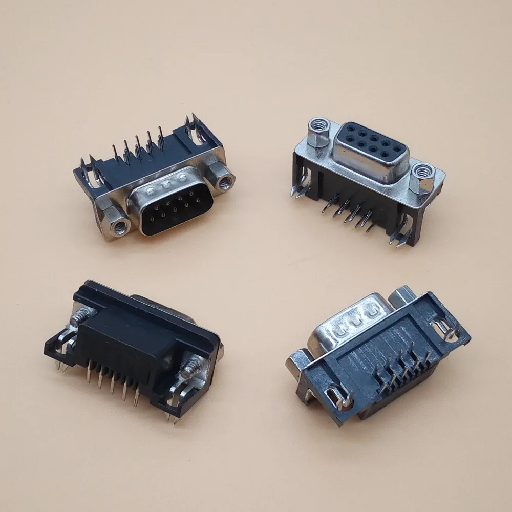 

5PCS DR9 Female male Pcb Mount serial port Connector Right Angle D-Sub RS232 COM Connectors 9pin socket 9P Adapter For PCB Board