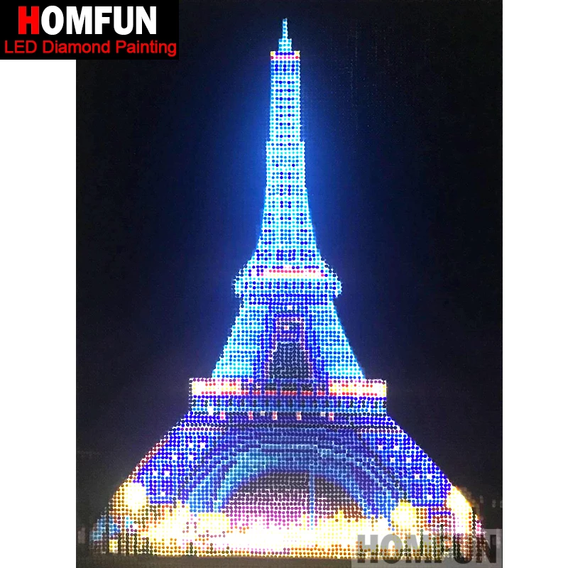 HOMFUN LED свет Полный Круглый дрель 5D DIY Алмазная картина &quotЭйфелева башня&quot 3D