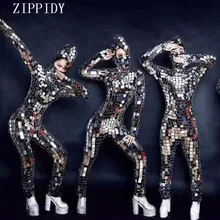 Полный блестки зеркала маска комбинезон сексуальный танец одежда набор ночной клуб косплей танец певица шоу на сцене яркий боди