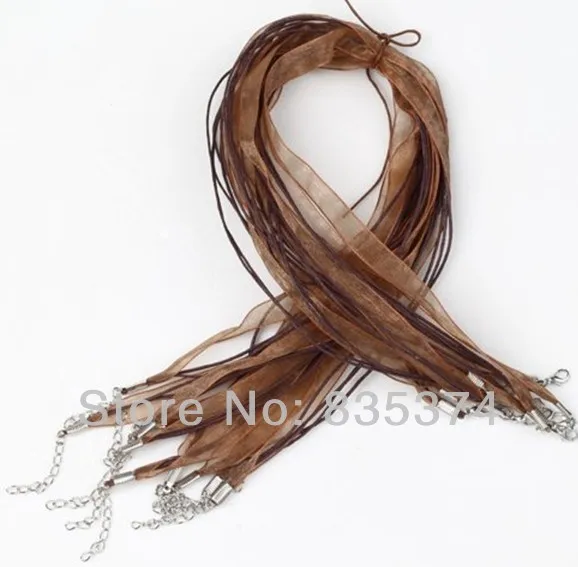 

100pcs/lot brown Color Organza Ribbon Waxen Cord Necklace W/Lobster Clasp