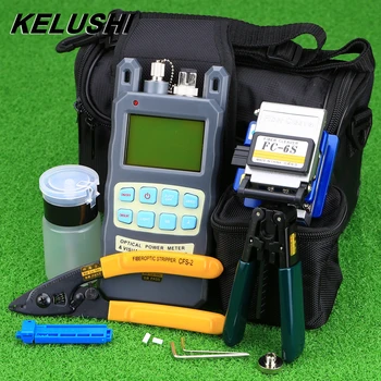 Best KELUSHI 9pcs/set FTTH Tool Kit With FC-6S Fiber Cleaver And Optical Power Meter 10mW Fiber Optic Stripper Tools