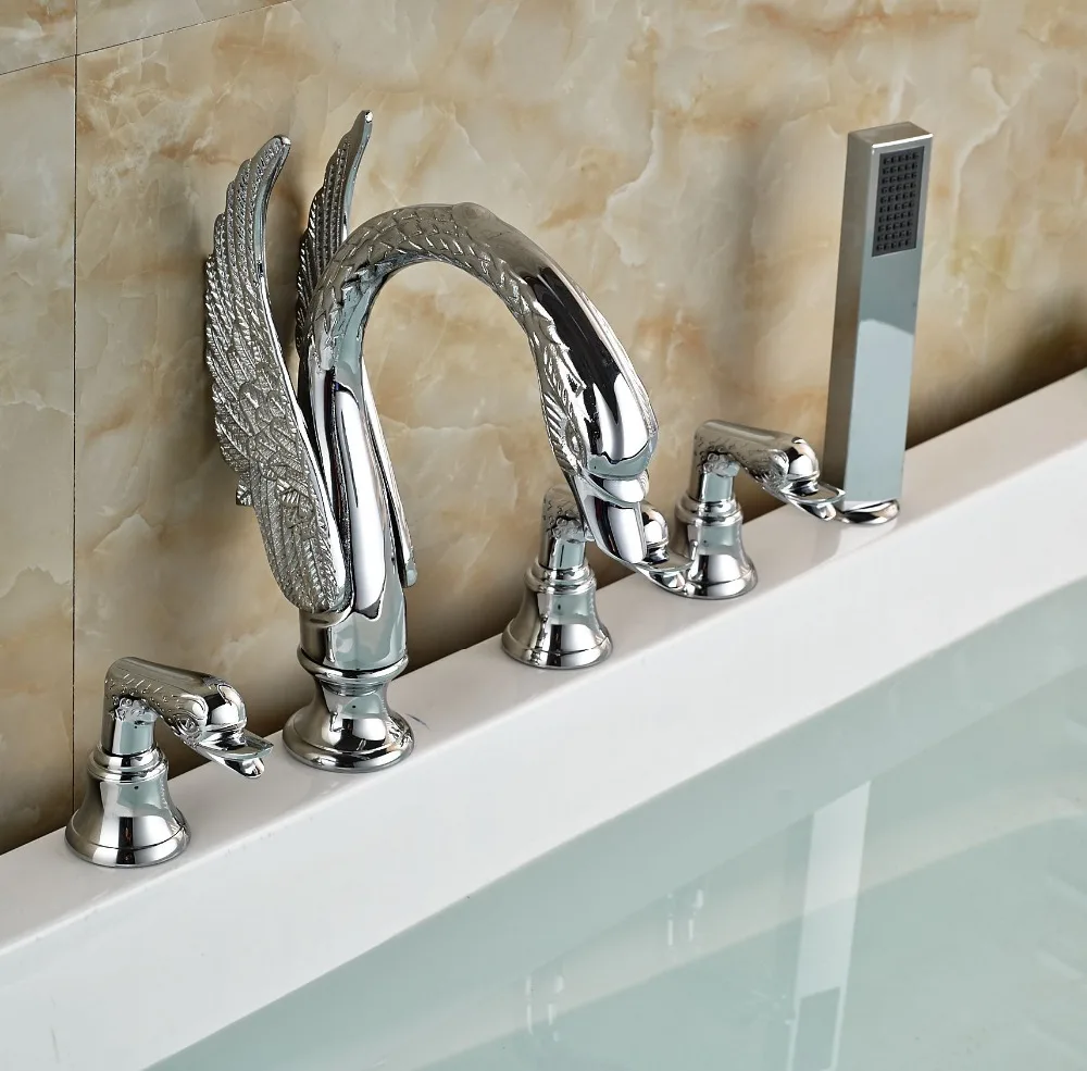 Wholesale And Retail Chrome Finish Swan Shape Widespread Bathtub Faucet