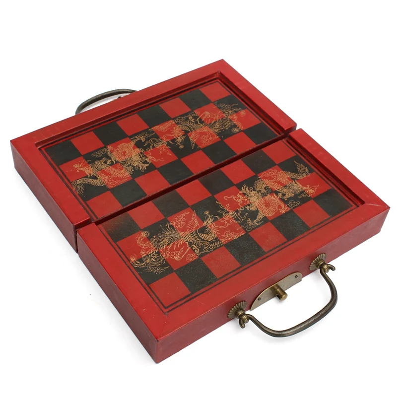 Китайский деревянный кожаный ящик с 32 шт. Terra Cotta фигура шахматы набор развлечения шашки шахматы традиционные игры