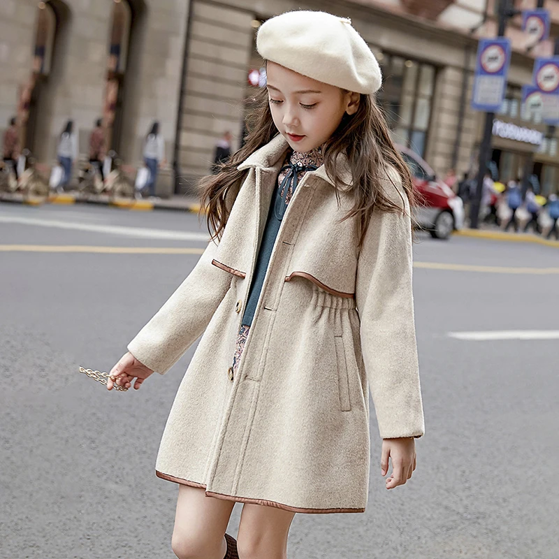 Элегантная шерстяная куртка для девочек; Европейский стиль; сезон осень-зима; Новое Детское твидовое пальто; детское утепленное повседневное пальто; верхняя одежда; P5
