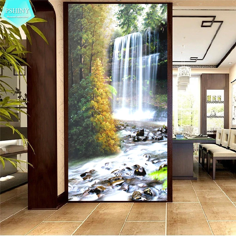 

PSHINY 5D DIY Diamond embroidery sale Creek Landscape Picture Full Square Rhinestone Diamond Painting cross stich
