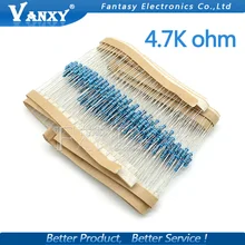 100pcs 4.7K ohm 1/4W 4K7 Metal film resistor 1%