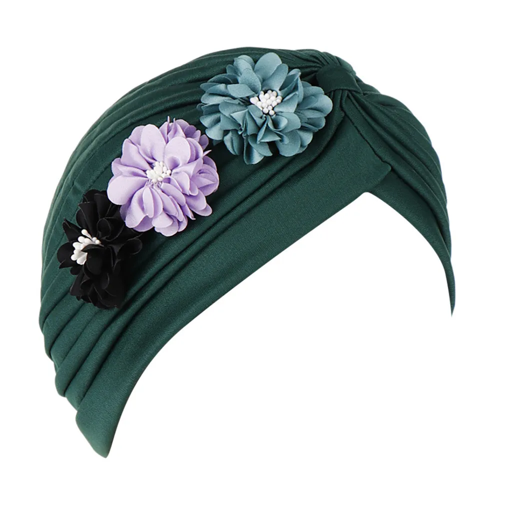 Тюрбан шапочки под хиджаб мусульманские для женщин Musulman хиджаб цветы внутренняя обертка шапка turbantes cabeza para las mujeres - Цвет: Зеленый
