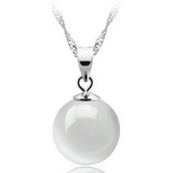 

Korea Fashion vintage Jewelry Silver Plated natural white Opal Cat's Eye Stone Ball Shape Necklace Pendant (not match chain)