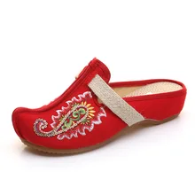 Новое поступление; Очаровательные летние модные домашние женские тапочки с вышивкой в стиле «Старый Пекин»; Повседневная Женская милая мягкая обувь; Mujer; большой размер 41