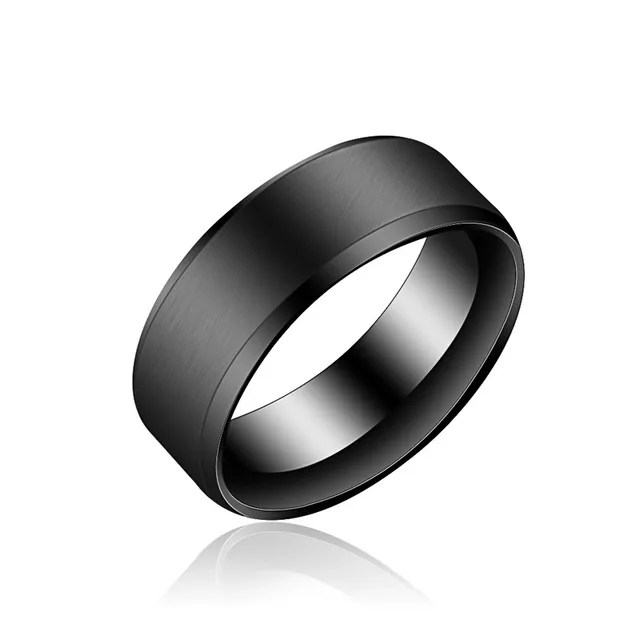 Men's Black Titanium Double Beveled Ring Matte Finished Classic ...