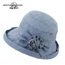 BINGYUANHAOXUAN, высококлассная Женская Солнцезащитная шляпа, летняя, с защитой от уф, пляжная шляпа, хорошее качество, женская модная шляпа с широкими полями и цветком