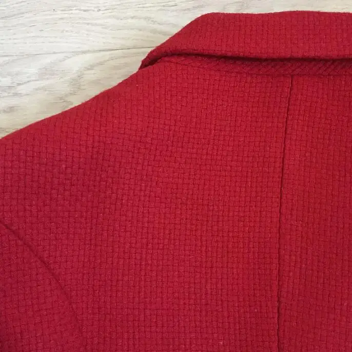 Винтажные двубортные красные шерстяные твидовые блейзеры, пальто для женщин, осенне-зимняя женская верхняя одежда, повседневная тонкая куртка Casaco Femme