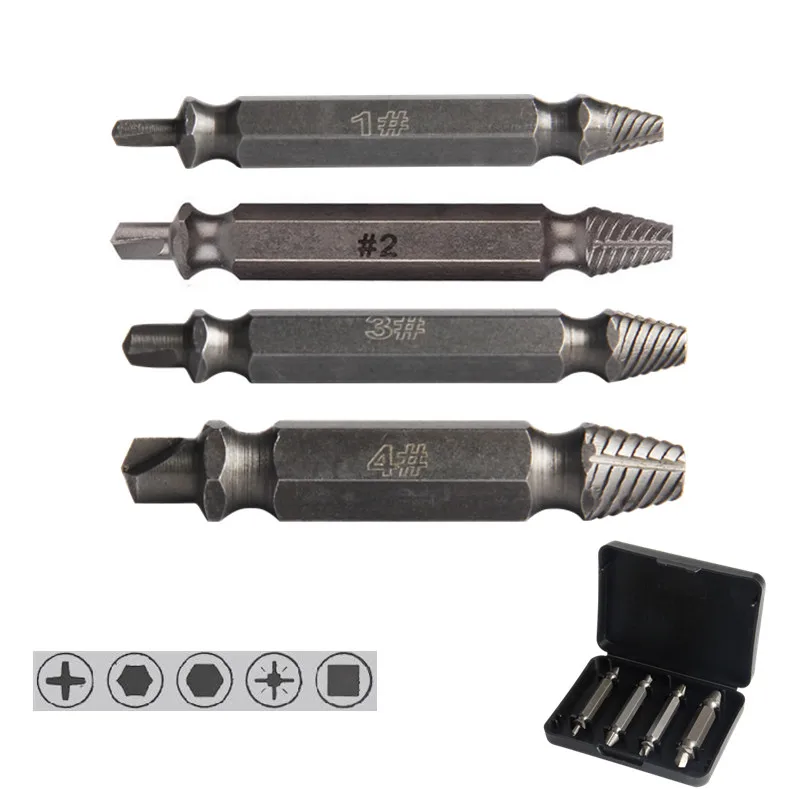 

4pcs Screw Extractor Drill Bits Guide Set Broken Soeed Out Damaged Easy Out Bolt Stud Remover Tool