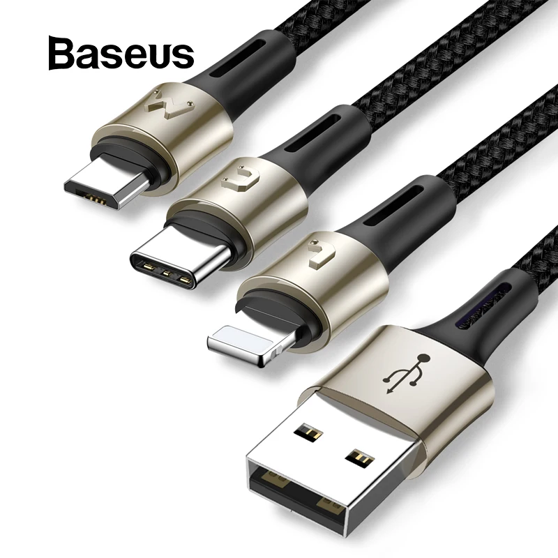 

Baseus 3 in 1 USB Cable for iPhone Xs Max XR Fast Charging Cable USB Type C Cable for Xiaomi Redmi Note 7 Pro Micro USB Cable