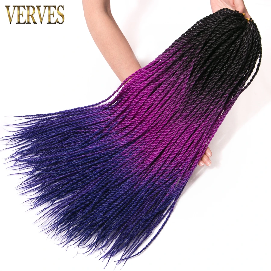 VERVES 24 дюймов inch Ombre Senegalese Twist Hair вязаный крючком косы 30 корней/упаковка Синтетические плетение волос для женщин серый, bonde, розовый