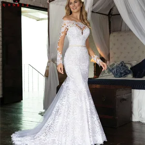 Custom Made Mermaid Long Sleeve Tulle Lace Beading Luxury Sexy Formal Bridal Wedding Dresses Vestido de Noiva 2022 WH48