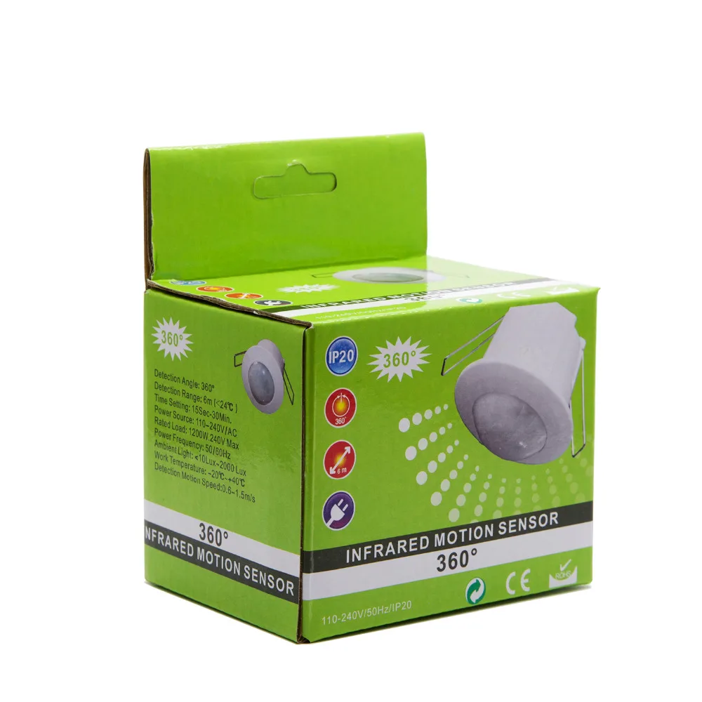 High quality 110V/AC 220V/AC 360 degree ceiling PIR motion sensor switch LED light lamp switch