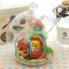 Мини ветряная мельница, Fantasty Стекло мяч кукольный домик B007 DIY деревянные строительные мельница вилла собрать Miniatura мебель светодиодный свет подарок кукла