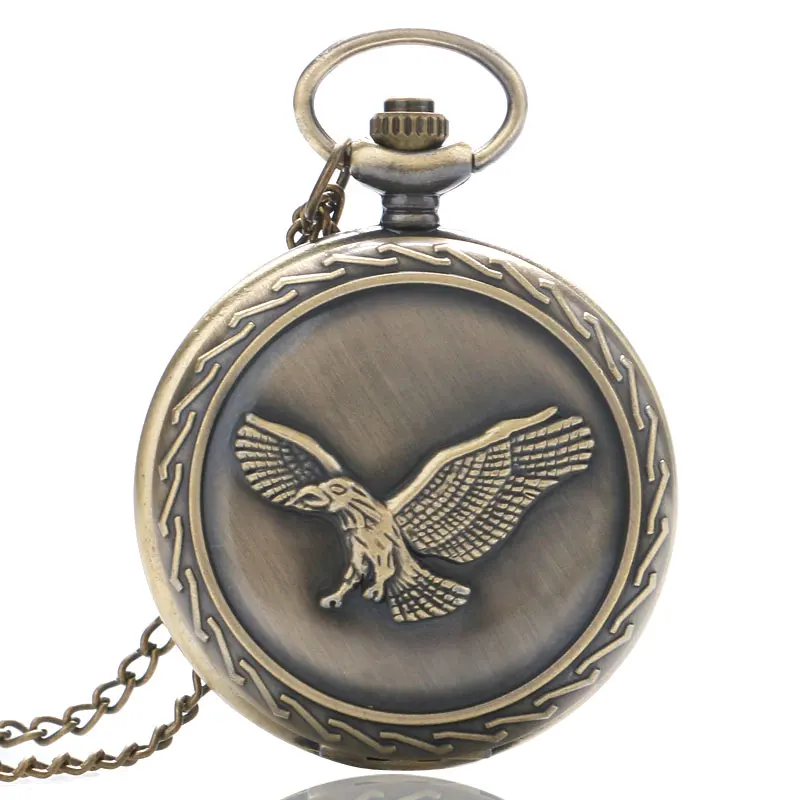 

Retro Bronze Cool 3D Eagle Theme Quartz Fob Pocket Watch with Necklace Chain for Men Women Best Brithday Christmas Gift Item