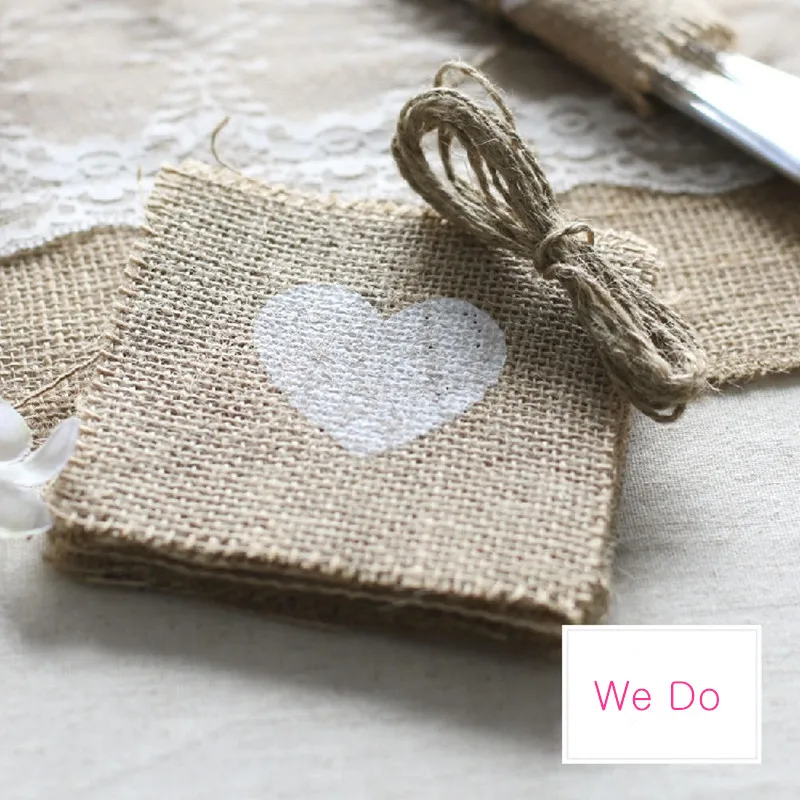 30pcs/lot 10cm*10cm Jute Cup Mat Table Placemat Coasters Rustic Wedding