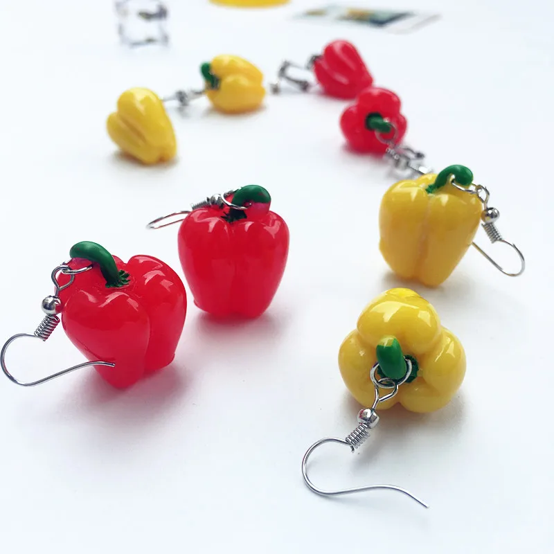 

Interesting Red Pepper Drop Earrings for women Resin Funny Food Vegetable Jewelry Unique Party Earrings Birthday gift