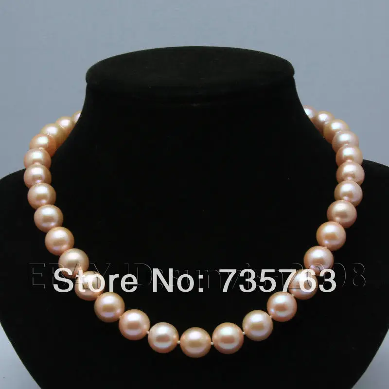 

HOT 001365 12-14mm pink fresh water akoya pearls necklace 18"14kt