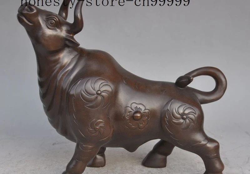 

11" chinese fengshui bronze animal zodiac Ox bull Cattle Bovine statue Sculpture