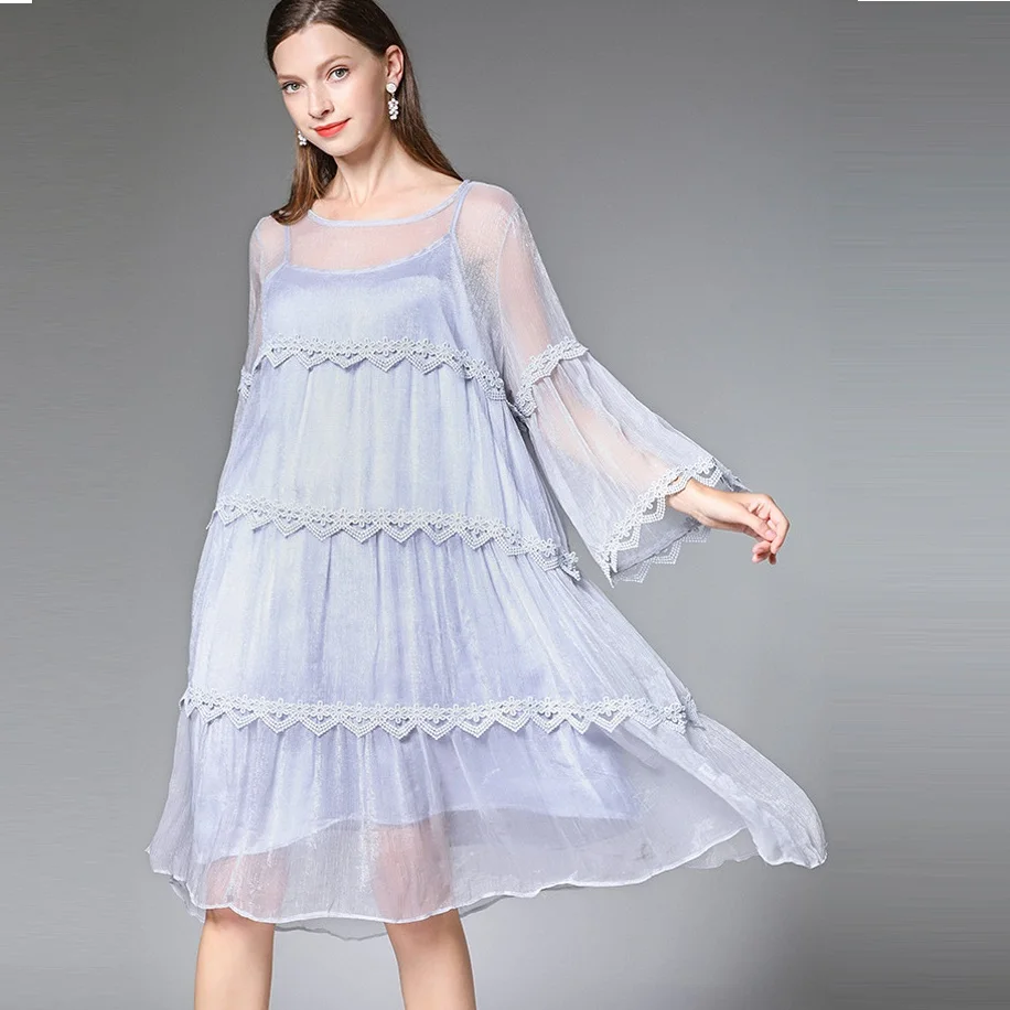 

Summer Fashion dress female Plus Size Loose Fit cascading ruffled Dress crochet Elegant chiffon Dress beautiful vestidos XXXXL