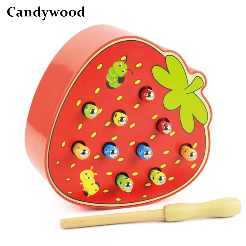 

Candywood 2018 New Fruit apple strawberry Catch Caterpillar animal Wooden blocks Educational wooden Toys for children kids gift