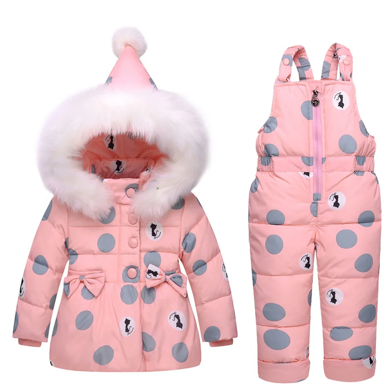 Зимние куртки на утином пуху для маленьких мальчиков и девочек детская теплая верхняя одежда пальто+ штаны, комплект одежды, зимний комбинезон, детская одежда, парка зимняя одежда - Цвет: pink